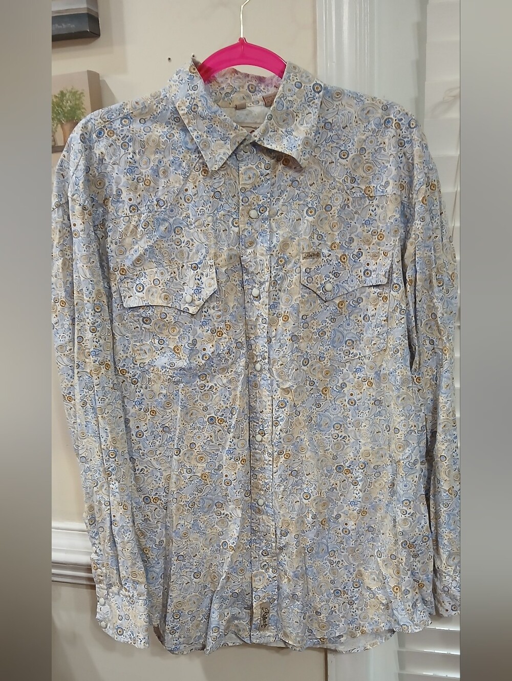 Rafter C Cowboy Collection Paisley Long Sleeve Button-Up Shirt Blue